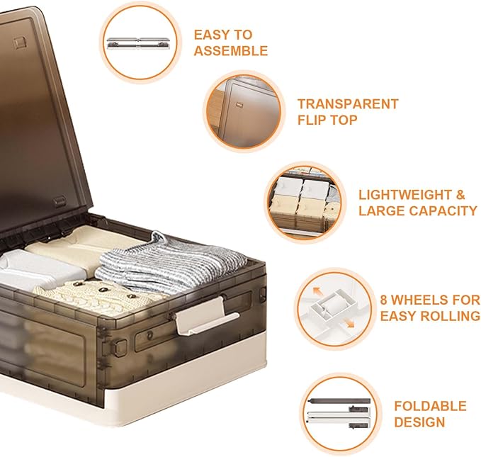2 Pack Under Bed Storage Containers With Wheels,StackableFoldable Under Bed Storage Containers With Lids for Clothes Shoes Bl