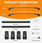 300lbs Lockable Roof Rack Cross Bars Compatible with 2024 2025 2026 Hyundai Santa Fe & Santa Fe Hybrid with Raised Side Rails (Not for SE), Aluminum Heavy Duty Crossbar Luggage Accessories