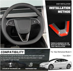 JSWAN Carbon Fiber Steering Wheel Panel Cover Fit for Tesla Refreshed Model 3 Highland Performance (2024+) Model Y Juniper (2025+) Steering Wheel Frame Trim Cover Accessories (Matte Twill Weave)