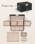 Vlando 3 Layer Jewelry Box - Women Jewelry Box with Retractable Tray - Jewelry Organizers with Drawer for Necklaces, Rings, B