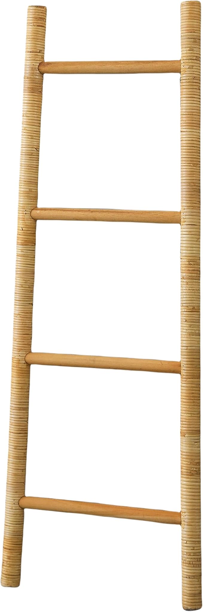 SOFE 4-Tier Rattan Blanket Ladder Shelves, 3.9Ft (47Inches) Decorative Ladder Holder, Wall Leaning Blanket Rack for Living Ro
