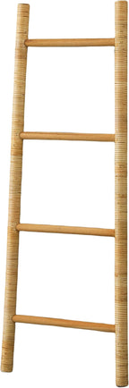 SOFE 4-Tier Rattan Blanket Ladder Shelves, 3.9Ft (47Inches) Decorative Ladder Holder, Wall Leaning Blanket Rack for Living Ro