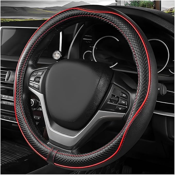 Car Steering Wheel Cover, 15 Inch Anti-Slip Breathable Leather Auto Steering Wheel Protector, Full Surround Soft Steering Whe