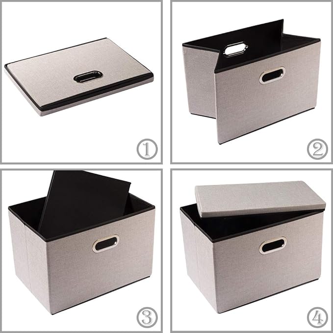 PRANDOM Large Foldable Storage Bins with Lids [3-Pack] linenFabric Decorative Storage Boxes Organizer Containers Baskets Cube