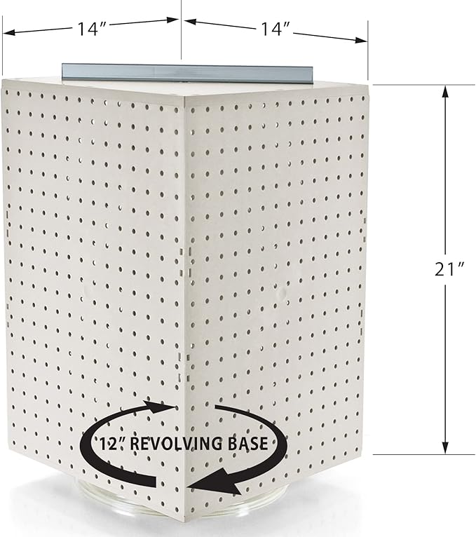 Azar Displays 701414-WHT-4W32 Rotating Countertop Display Kit with Peg Hooks Included, 14 Inches Wide x 14 Inches Deep x 20 I