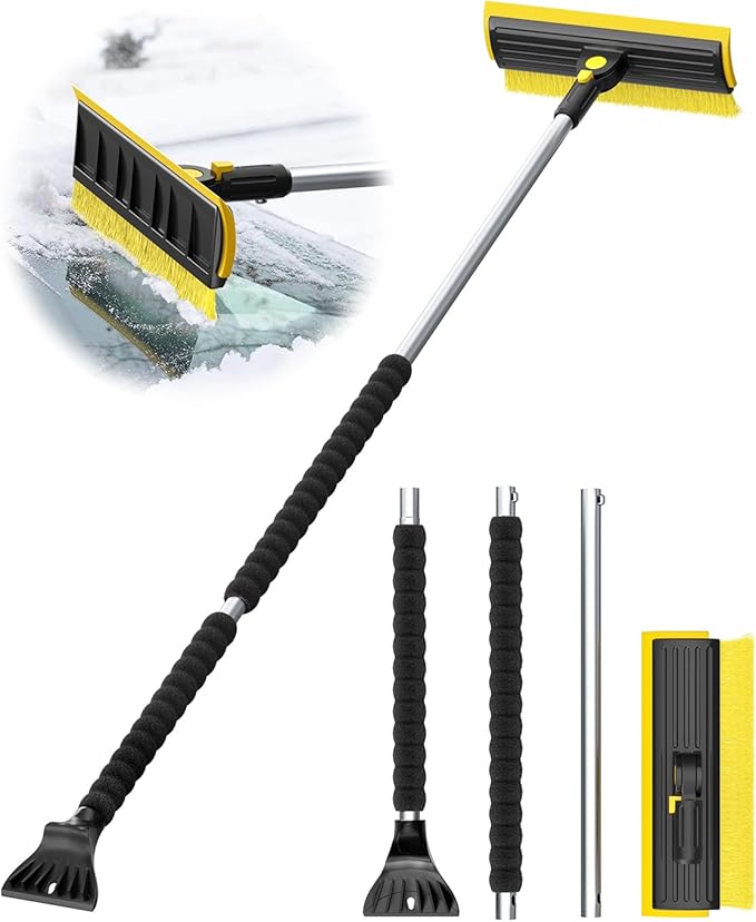 helloleiboo 2025 Extra Long 55.7" Ice Scrapers for Car Windshield Multi-Functional Detachable Car Ice Scraper with Foam Grip and 270° Pivoting Brush Head Snow Brush for SUV Truck Auto(Yellow)