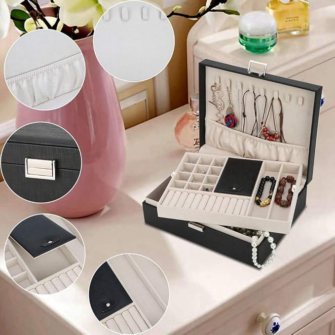 FEISCON FSC Lighting Jewelry Box Organizer, Travel Jewelry Storage Case Necklace Holders Display Tray Storage Case(Black)