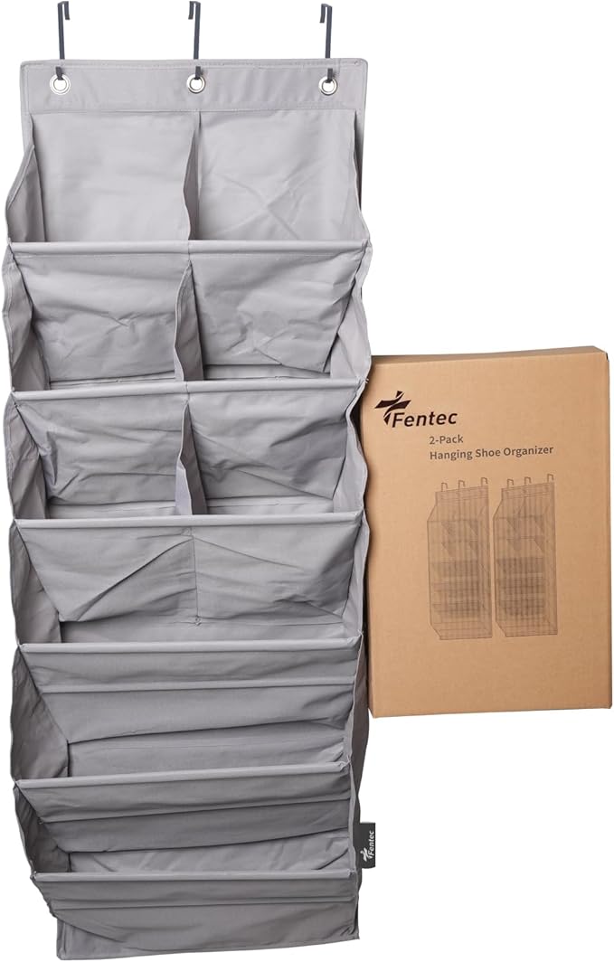 FENTEC 2 Pack Over the Door Shoe Organizer, Hanging Shoe Organizer, 6-Tier Large Deep Pockets Door Shoe Rack with 3 Hooks Sho