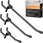 INCLY 60 Pack 2/4/6 Inch Black Pegboard Hooks, 1/4" Heavy Duty Peg Board Shelving Hooks Accessories, Peg Board Tool Hangers F