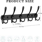 2-Pack Coat Rack Wall Mounted – Space-Saving Wall Clothes Rack, 5 Tri Hooks, Stainless Steel Entryway Organizer for Coats, Ha