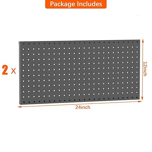 TORACK 2-Pack 12x24 inch Metal Pegboard Panels for Garage Wall, Tool Organizer Pegboard for Workbench, Workshop, Tool Storage