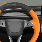 MEWANT Hand Stitched Matte Carbon Fiber&PU Leather Steering Wheel Cover Wrap for Tesla Model 3 Highland 2023 2024 2025 Steering Wheel Accessories