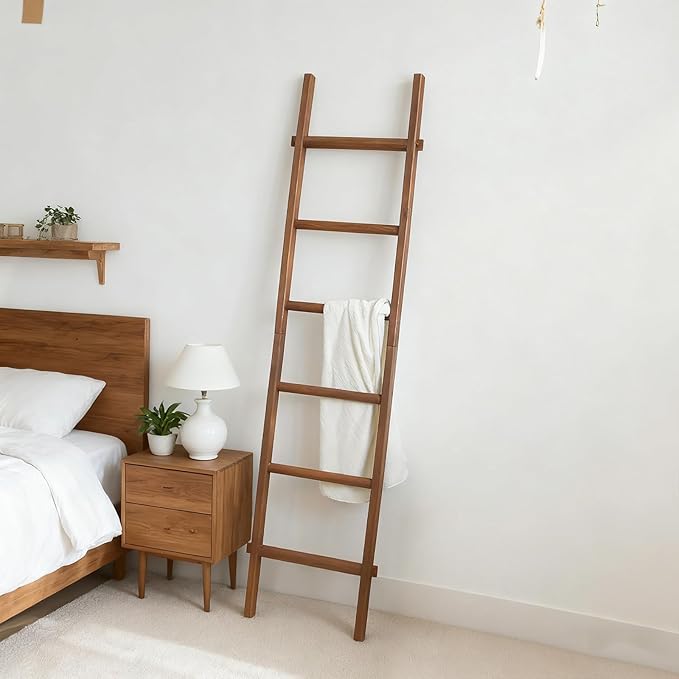 Blanket Ladder Pre Assembled 76in Wooden Ladder Shelf Living Room Bathroom Bedroom Decorative Wall Leaning Farmhouse Quilt Di