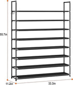 OYREL 8 Tier Shoe Organizer, 33.3in Wide x 11.2in Deep x 55.7in Tall, Black Metal and Plastic Shoe Rack, Holds up to 32-40 Pa