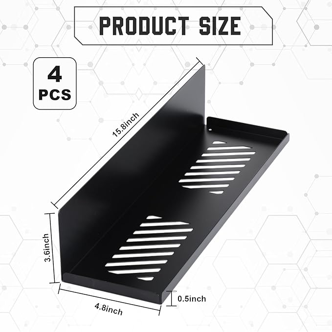 Therwen 4 Pack Magnetic Pegboard Shelves Wall Organizer Metal Pegboard Shelf Steel Tray Accessories Organizing Tools for Craf