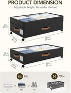 4 Pack Under Bed Storage with Wheels, Adjustable Height Storage Containers, 10 inches Large Capacity Rolling Underbed with Li