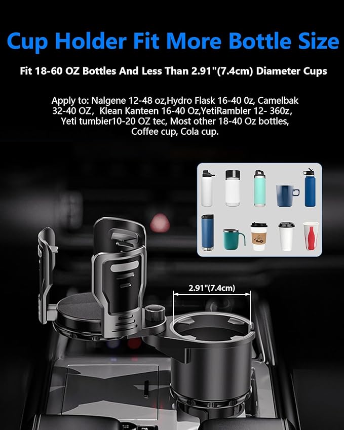 Cup Holder Expander for car 2 in 1 Multifunctional Car Cup Holder Extender Adapter with Adjustable Base Compatible with Hydro