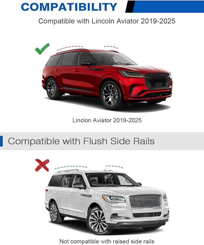 Roof Rack Cross Bars 220lbs Compatible with Lincoln Aviator 2019 2020 2021 2022 2023 2024 2025 2026，Heavy Duty Aluminum Lockable Roof Rails Crossbars Cargo Canoe Black Rooftop Cargo Carrier Luggage.