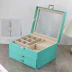 BOOVO Clear Lid Jewelry Box,3 Layers Jewelry Organizer Large Multi-Functional Jewelry Storage Box with 2 Drawers,Jewelry Disp