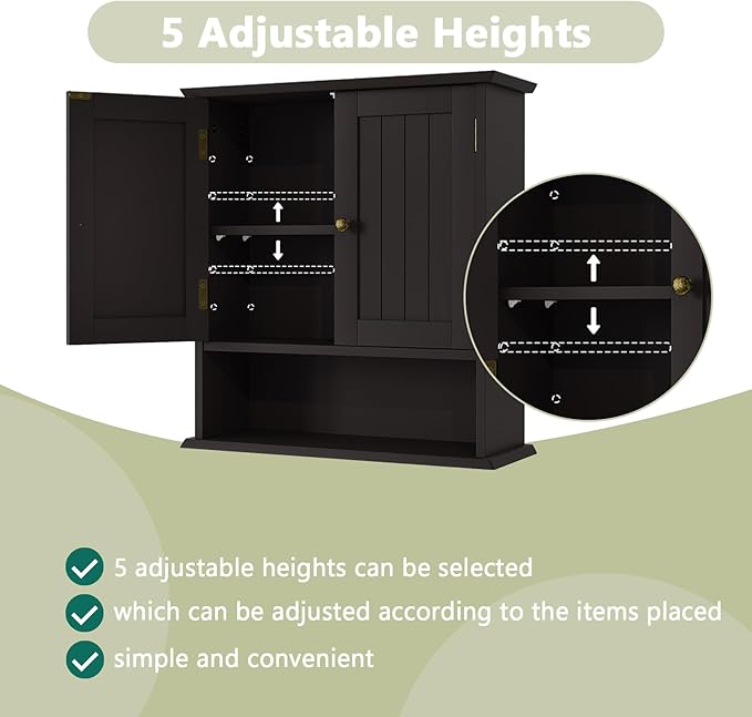 Smuxee Brown Bathroom Cabinet Wall Mounted, Small Medicine Cabinet with 2 Door Adjustable Shelves, Wall Cabinet Over Toilet f