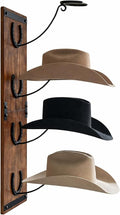 Cowboy Hat Rack For Wall Mount (34.6” x 10.1” x 13.5”) | Wood Cowboy Hat Holder | Hanging Western Hat Rack w/Metal Accents | 