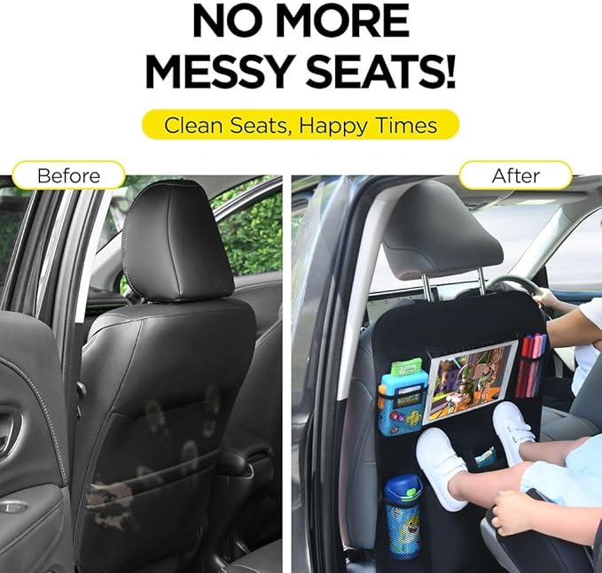lebogner Back Seat Cover for Kids + 6 Pocket Storage Organizer, 2 Pack X-Large Kick Mats Backseat Protector with iPad Tablet 