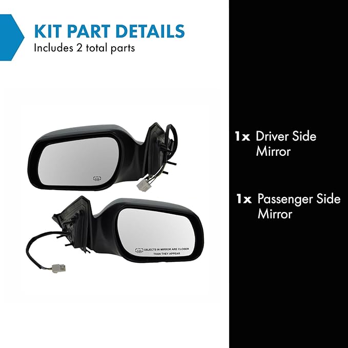 TRQ 2 Piece Driver and Passenger Side Mirror Assembly Set Electric Adjustment Heated No Memory Black Compatible with 2003-200