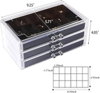 YUFONG Earring Organizer Box Acrylic Jewelry Organizer with 3 Drawers 54 Adjustable Grids Clear Stackable Earring Holder Velv