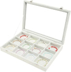 Coward Jewelry Organizer Tray Box, Grey Beige Velvet 12 Grids Bracelet Bangle Necklace Jewelry Display Tray Case with Transpa