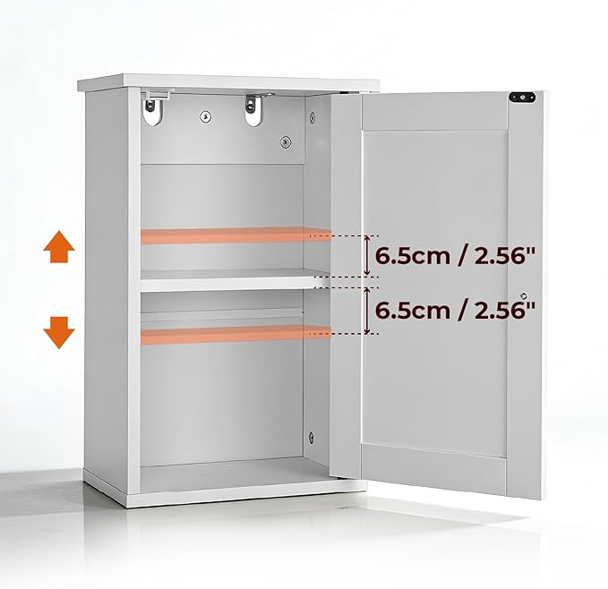 VINGLI Bathroom Wall Cabinet, White Medicine Cabinet with Single Door, Small Over Toilet Storage Organizer with Adjustable Sh