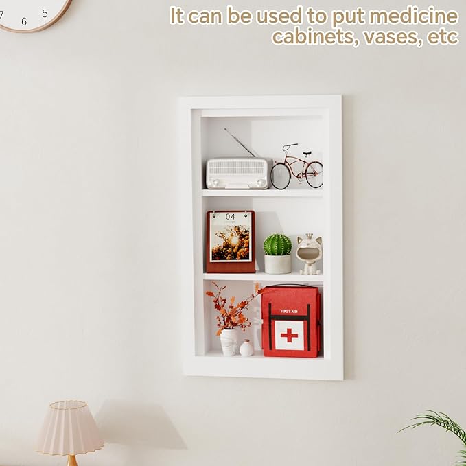 Solid Wood 14 X 24 Recessed Medicine Cabinet,3-Tier, Medicine Cabinet Organizer,Wall Niche, Bathroom Wall Cabinet, Recessed B