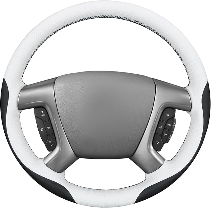 MEWANT Hand Stitch Steering Wheel Wrap Black White Faux Leather Interior Restore Kit for 2007-2013 Chevy Silverado 1500 2007-2014 Silverado 2500 3500 Tahoe Suburban Avalanche 2009-2017 Traverse