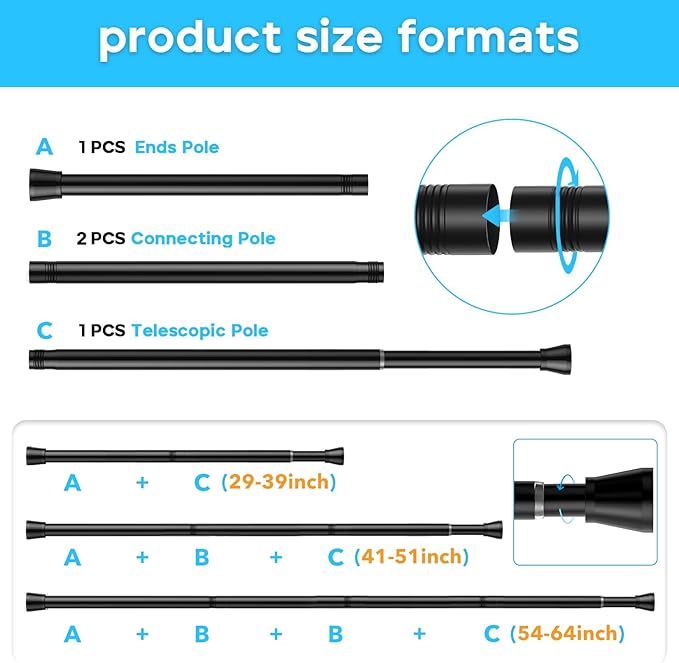 1Pack Black Tension Curtain Rod for Windows 29 to 64 inch, Never Rust adjustable curtain rod tension curtain rods no drilling
