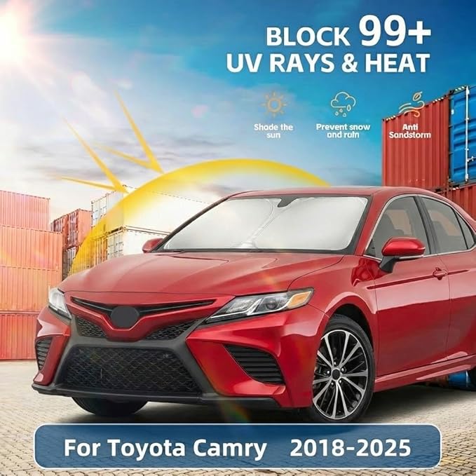 Windshield Sun Shade for Toyota Camry 2018-2023 2024 Front Window Sunshade Custom Fit Camry Accessories LE XLE Hybrid SE XSE Sedan Sun Visor Foldable Shade Blocks UV Rays Must Have Car Accessories