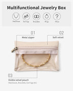Vlando Velvet Jewelry Pouch with Zipper - Clear Travel Jewelry Bag Organizer for Business Trips & Gifts