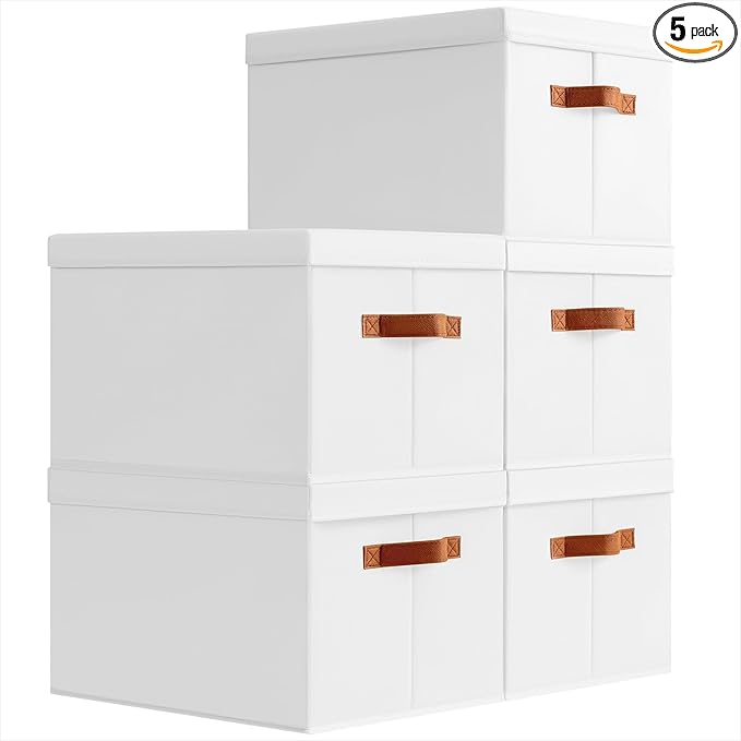 Homsorout Storage Bins with Lids - Large Fabric Closet Bins with Lid, 5 Pack Clothes Organizers and Storage, Collapsible Stac