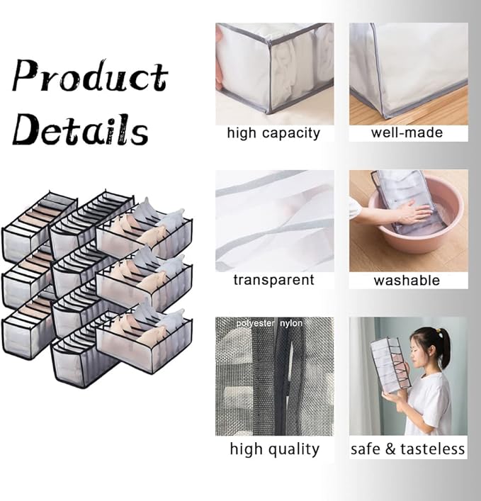 HSLFUAI 10 Pack Drawer Organizer for Bra, Underwear, Sock,Tie Foldable Closet Organizer Drawer Soft Fabric Dresser Drawer Div