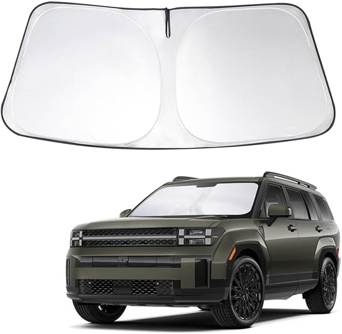 Front Windshield Sun Shade Foldable Front Window Sun Shade Visor Custom Fit for 2024-2026 Hymdai Santa Fe Block UV Rays Heat Sun Shield Keep Car Cooler Car Accessories