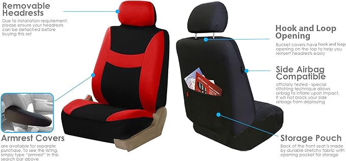 FH Group Light & Breezy Cloth Car Seat Covers, 7 Seater Three Row Set- Airbag & Split Ready -Universal for Cars Trucks and SU