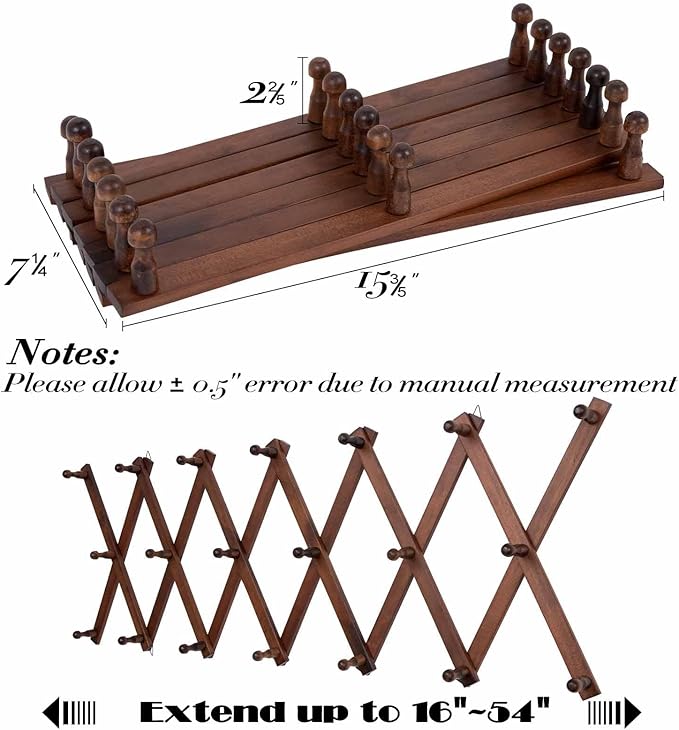 SCUNDA Accordion Wall Hanger with 20 Hooks, Expandable Wall Hat Display Rack, Wooden Wall Hook for Coat, Hats, Baseball Caps,