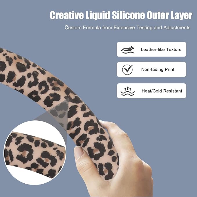 Leopard Print Steering Wheel Cover with Silicone Inner Ring, Non-Toxic, Odorless Silicone Leather with Non-Fading Cheetah Pat