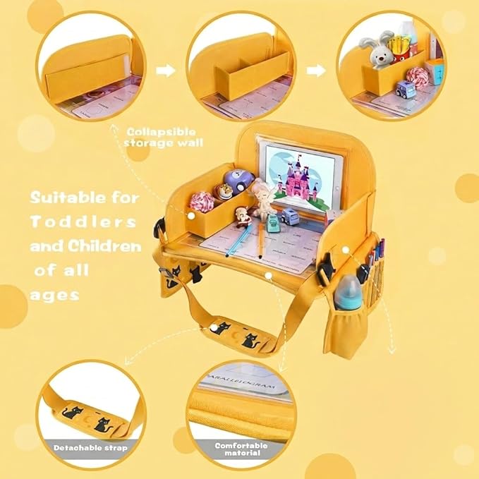 MENZOKE Kids Travel Tray for Toddler Car Seat, Toddler Gift for Boy Activities with iPad Holder Stand & Storage Pockets, Road