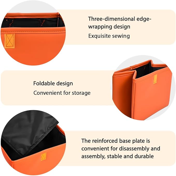 Car Trash Can, Leather Foldable Large Capacity Vehicle Hanging Garbage Bin Organizer, Waterproof Auto Interior Storage Bag Container Accessories, Universal for SUV Sedan Truck (Orange)
