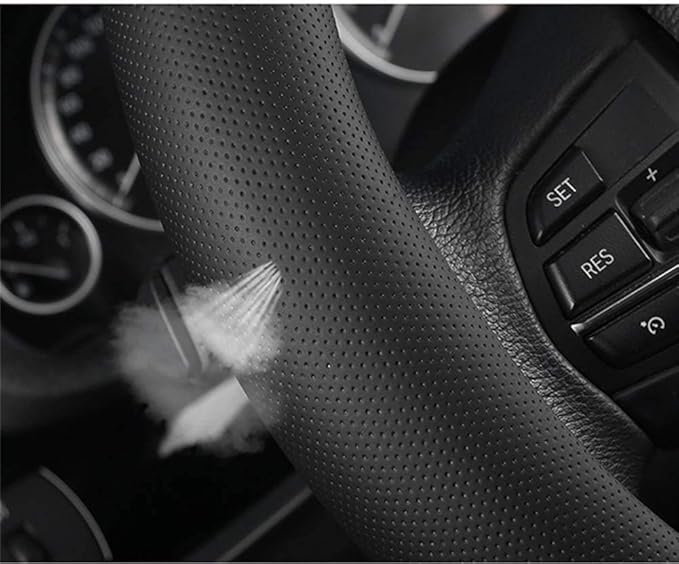 KAFEEK Car Steering Wheel Cover Men, Universal 15 inch, Microfiber Leather Carbon Fiber Black Steering Wheel Accessories, Ant