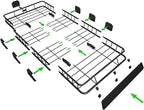 WEIZE 64" x 39" x 5" 200lb Heavy Duty Roof Rack Carrier Basket with Waterproof Bag, Cargo Net and Ratchet Straps, Universal Car Top Luggage Holder for SUV, Truck