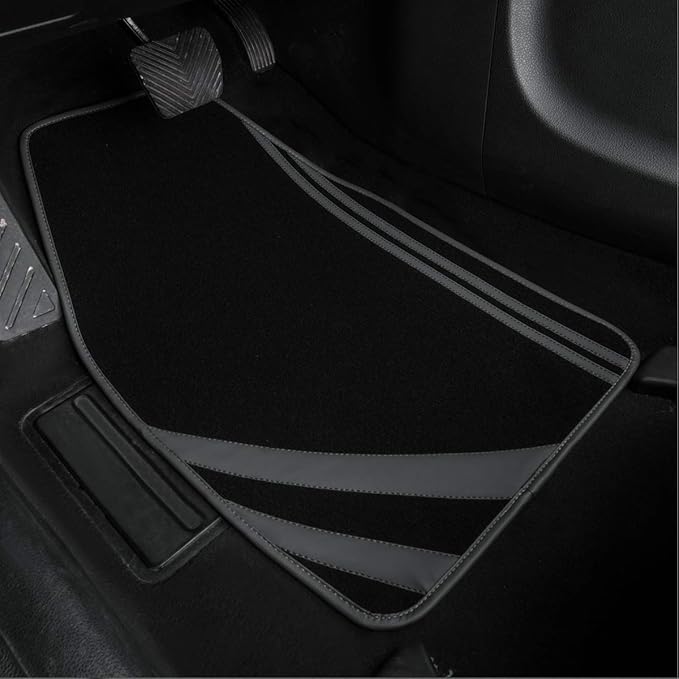 CAR PASS Carpet Car Floor Mats, Edge Leather Waterproof Car Mats with Double Stitch Line and Anti-Slip Backing Design, Fit 95