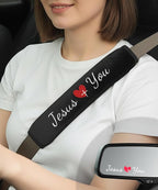 2 Pack Car Seat Strap Pads with 3 PCS Jesus Loves You Car Stickers, Universal Seatbelt Covers, Christian Car Decals for Women and Men