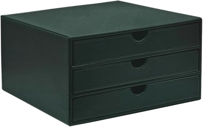 UnionBasic Document Organizer, 3-Drawer File Cabinet Document Storage Box, Office Desktop Filing Organizer, Dark Green