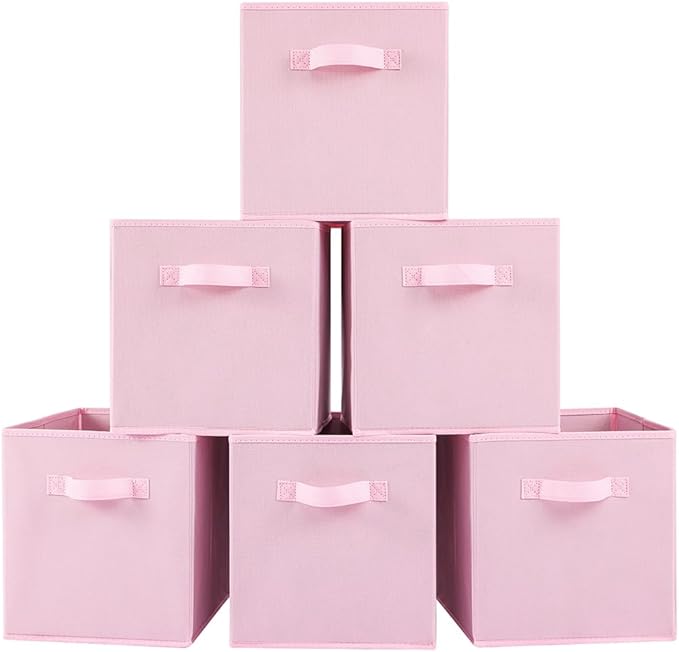 Stero Fabric Storage Bins 6 Pack Fun Colored Durable Storage Cubes with Fabric Handles Foldable Cube Baskets for Home, Kids R