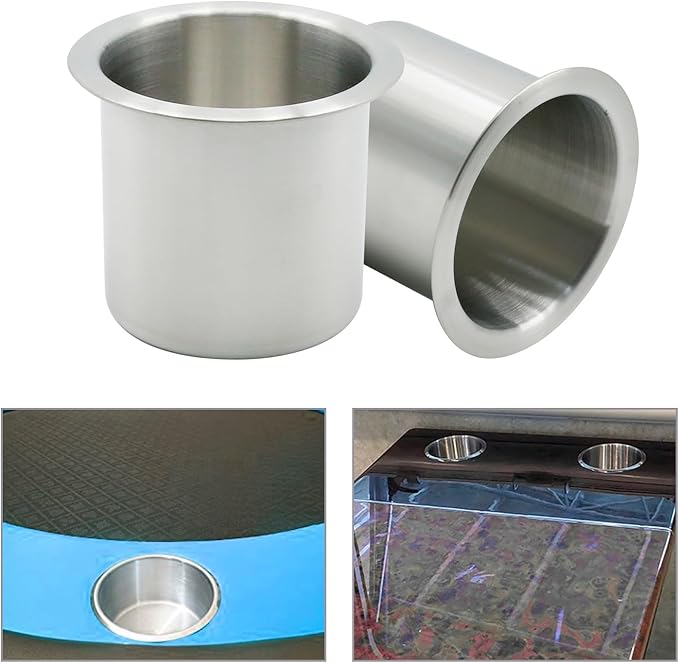 Anxingo 4 Pcs Stainless Steel Cup Holder, Silver Poker Table Drink Holder, Drop-in Cup Drink Holder for Yacht Boats RV Cars a